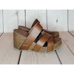 Blowfish Malibu Brown Faux Leather Wedge Slip On Sandals EXLNT COND Women's Sz 8